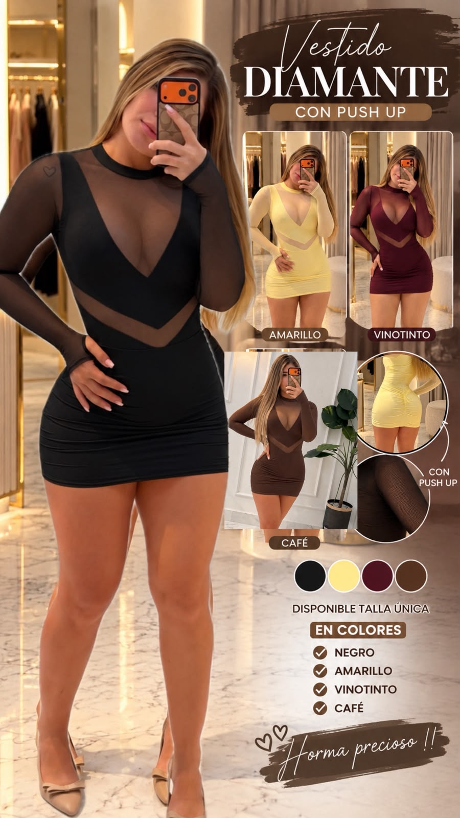 VESTIDO DIAMANTE CON PUSH UP